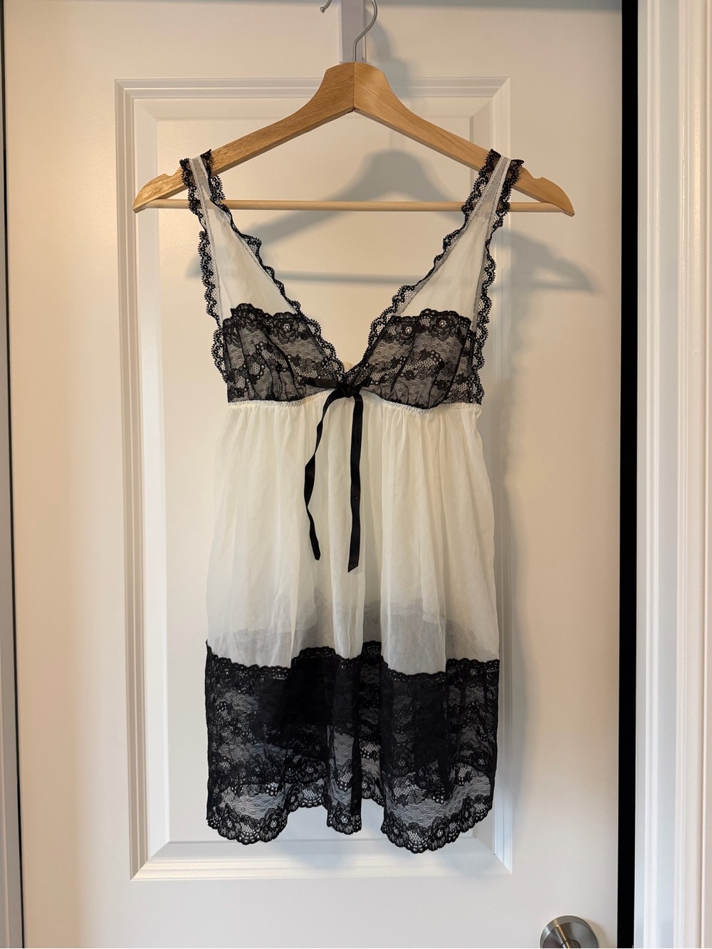 Victoria's Secret Ivory and Black Lace Chemise
